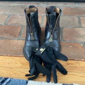 Girls Riding Boots and Gloves. Size 1 Boot.